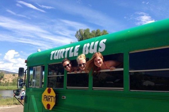 Riding the Turtle Bus to go river tubing