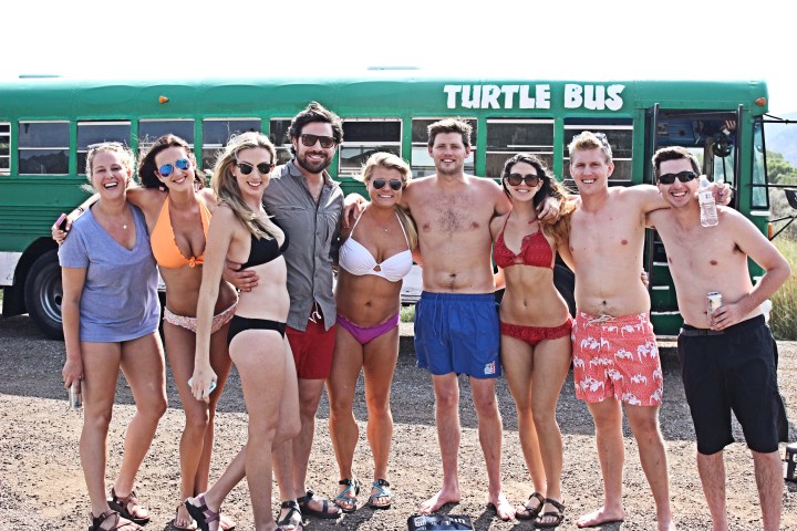 Group of tubers in front of Turtle Bus